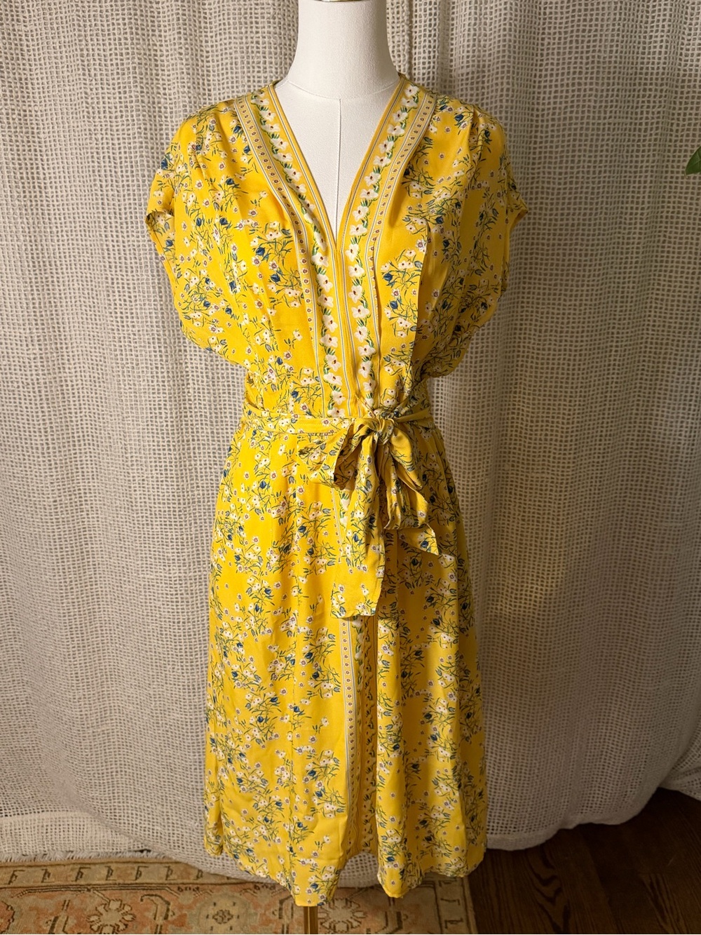 Max Studio Yellow Floral Wrap Midi Dress XS